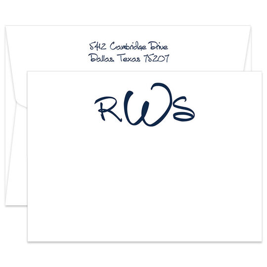 Triple Thick Anthony Monogram Flat Note Cards - Raised Ink